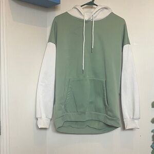 Casual Two-Tone Sage Green and White Hoodie Sweater